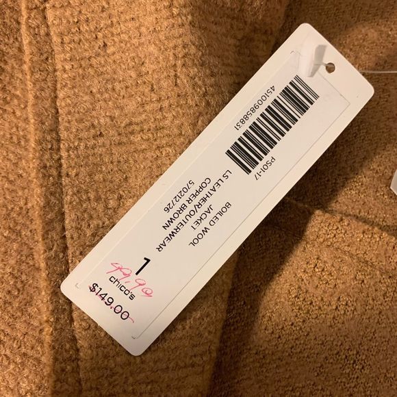 NWT - CHICOS || Polyester WOOL Caramel Button Up Warm jacket - Picture 2 of 7
